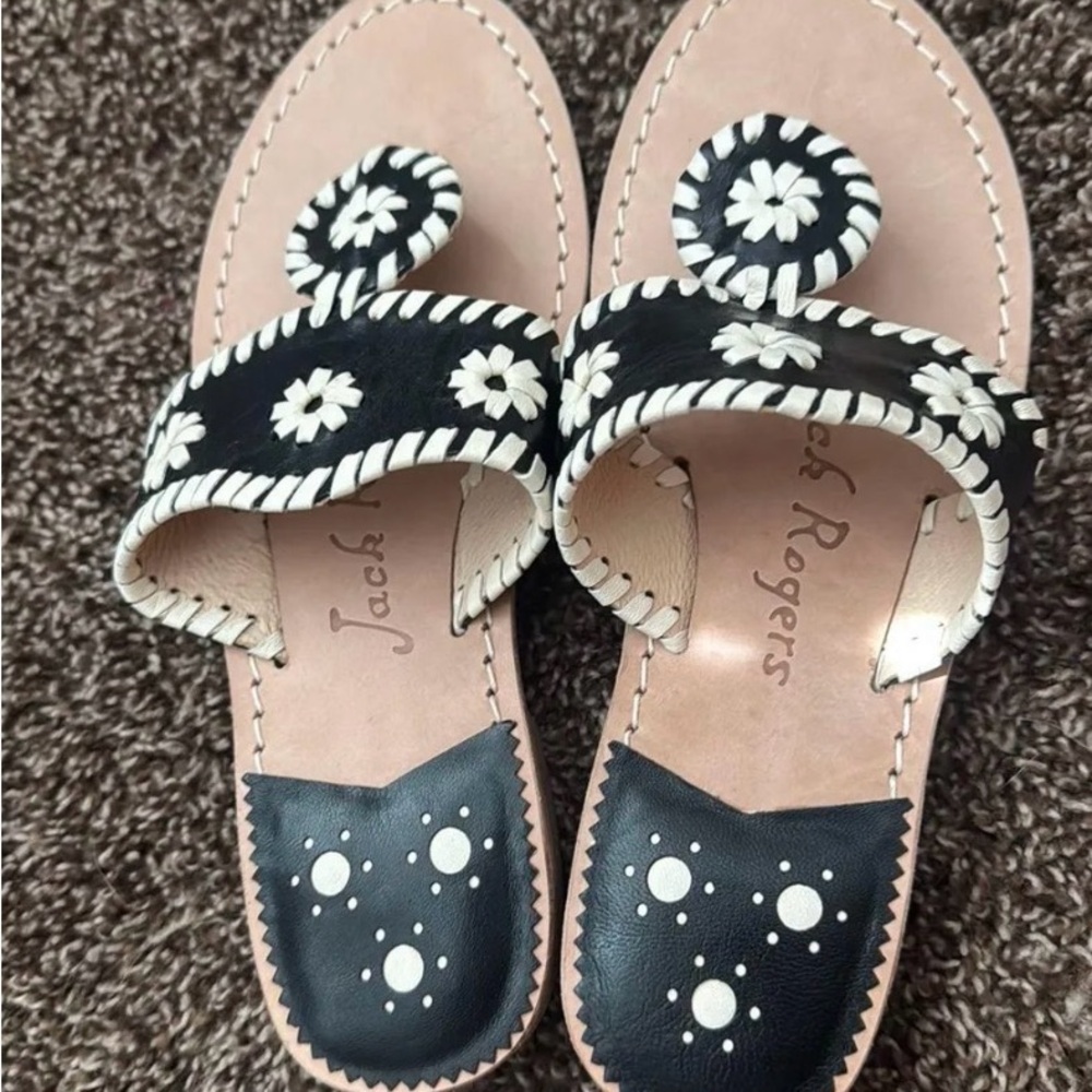 Jack Rogers Black and White Floral Sandals